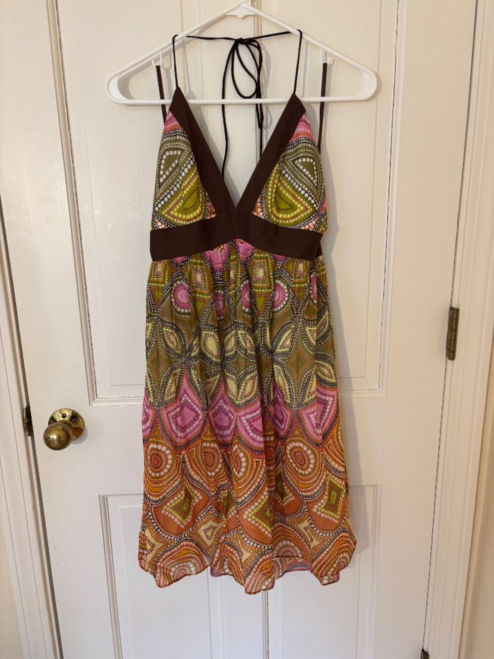 Milly Geometric Print Halter Dress with Empire Waist